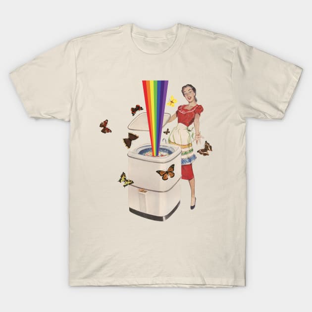 Rainbow Washing Machine T-Shirt by LennyCollageArt